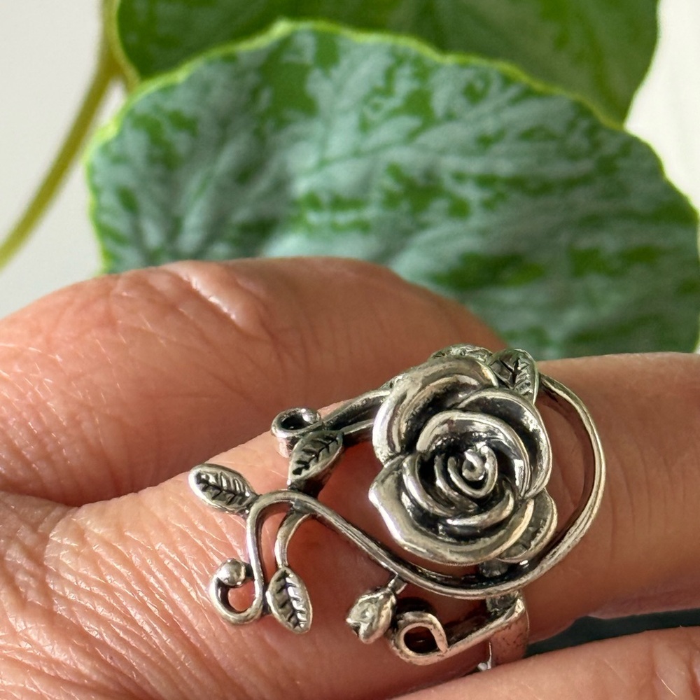 Fashion Jewelry Silver Rose Floral Ring